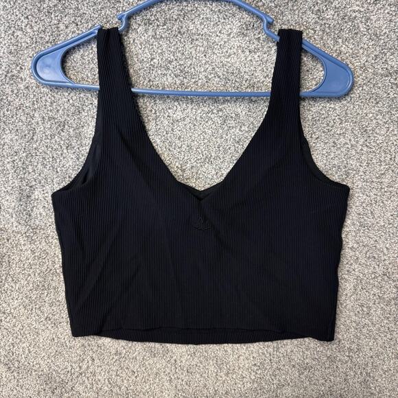 Beyond Yoga Tank Top Womens Large Black Ribbed V-Neck Cropped Activewear AB4717 - Picture 1 of 10